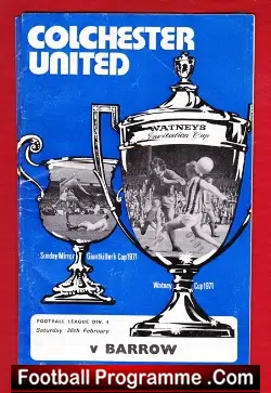 Colchester United v Barrow 1972 - football programme