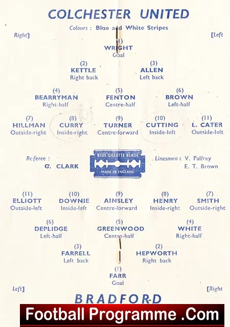Colchester United v Bradford City 1948 – FA Cup