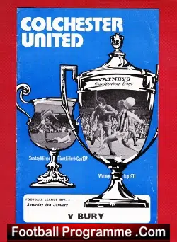 Colchester United v Bury 1972 - football programme
