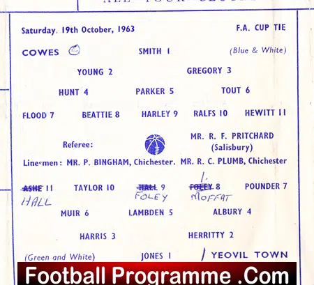 Cowes v Yeovil Town 1963 – FA Cup Tie – First Time Visit