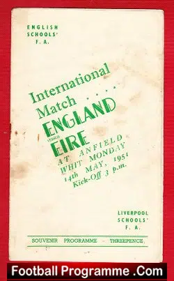 England v Ireland 1951 – Schoolboys Match Liverpool Anfield School Boys