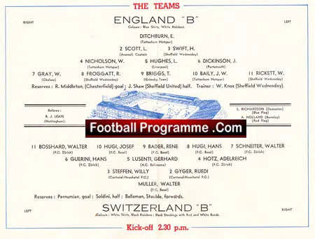 England v Switzerland 1950 – B Team Representative SIGNED