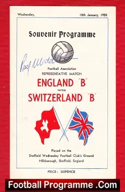 England v Switzerland 1950 – B Team Representative SIGNED