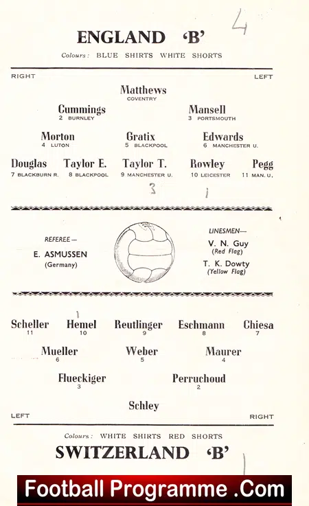 England v Switzerland 1956 – Duncan Edwards B International