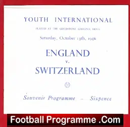 England v Switzerland 1956 – Youth International Brighton Hove
