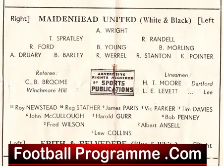 Erith Belvedere v Maidenhead United 1951