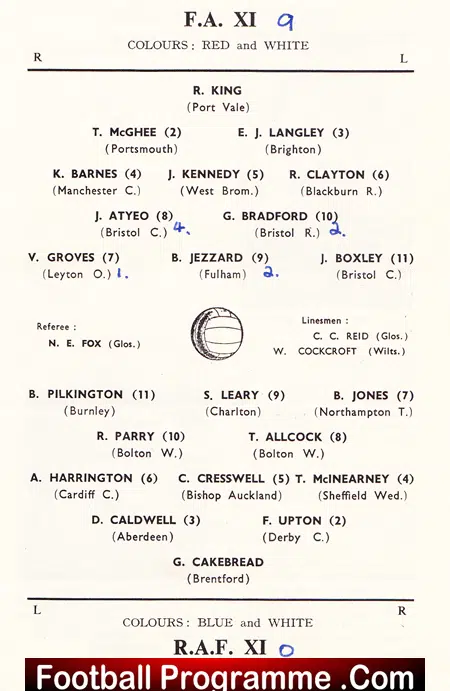 FA XI v The RAF 1955 – Football Match at Ashton Gate