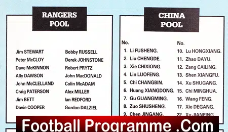 Glasgow Rangers v China 1982 - Chinese Football Team