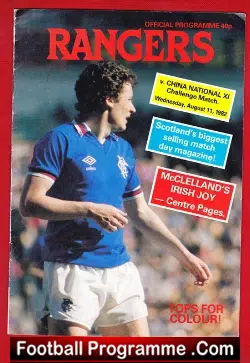Glasgow Rangers v China 1982 - Chinese Football Team - football programme