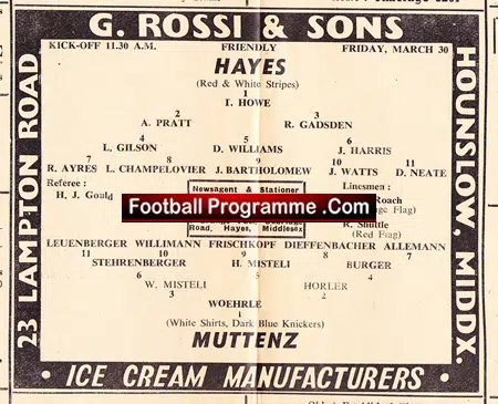 Hayes v Muttenz 1956 – Switzerland Swiss Football Team