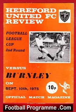 Hereford United v Burnley 1975 - football programme