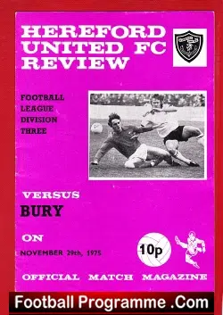 Hereford United v Bury 1975 - football programme