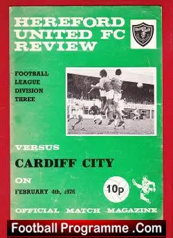 Hereford United v Cardiff City 1976 - football programme