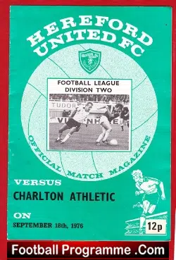Hereford United v Charlton Athletic 1976 - football programme
