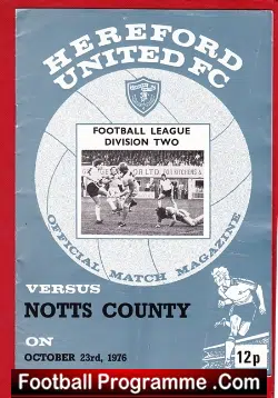 Hereford United v Notts County 1976 - football programme