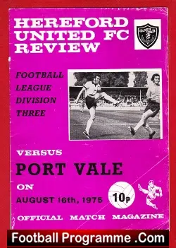 Hereford United v Port Vale 1975 - football programme