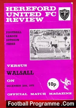 Hereford United v Walsall 1975 - football programme