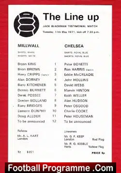 Jack Blackman Testimonial Benefit Match Millwall 1971 - SIGNED