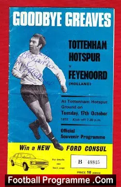 Jimmy Greaves Testimonial Benefit Match Tottenham 1972 SIGNED