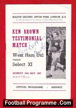 Ken Brown Testimonial Benefit West Ham United 1967 Signed - football programme