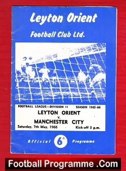 Leyton Orient v Manchester City 1966 - football programme