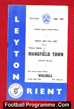 Leyton Orient v Walsall 1967 - football programme