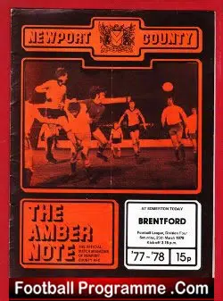 Newport County v Brentford 1978 - football programme