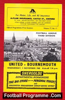 Oxford United v Bournemouth 1965 - football programme