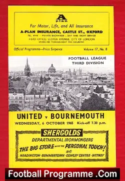 Oxford United v Bournemouth 1965 - football programme