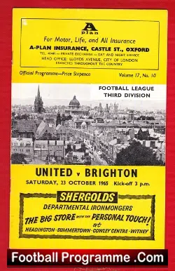 Oxford United v Brighton 1965 - football programme