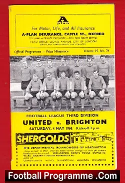 Oxford United v Brighton 1968 - football programme
