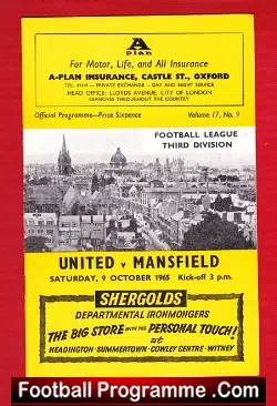 Oxford United v Mansfield Town 1965 - football programme