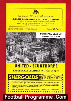 Oxford United v Scunthorpe United 1967 - football programme