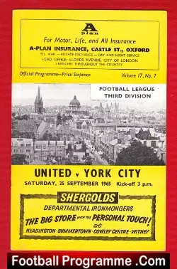 Oxford United v York City 1965 - football programme
