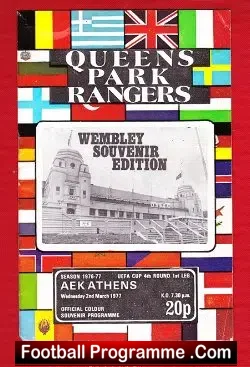 Queens Park Rangers v AEK Athens 1977 - UEFA Cup - football programme