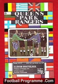 Queens Park Rangers v Slovan Bratislava 1976 - UEFA Cup - football programme