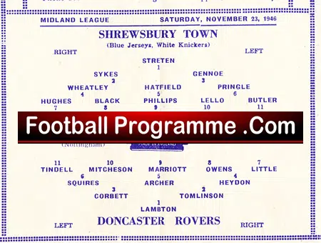 Shrewsbury Town v Doncaster Rovers 1946 – 1940s Programme