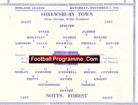 Shrewsbury Town v Nottingham Forest 1946 – 1940s Programme