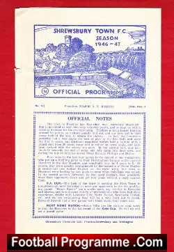 Shrewsbury Town v Nottingham Forest 1946 – 1940s Programme