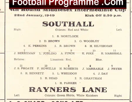 Southall v Rayners Lane 1949 – Middlesex Intermediate Cup