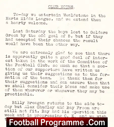 Southall v Wealdstone 1944 – Herts Middx League 1943 – 44