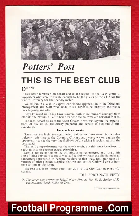 Stoke City Under 20’s v England Youth 1965