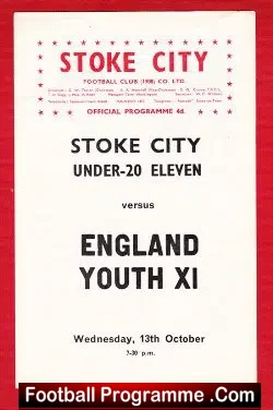 Stoke City Under 20’s v England Youth 1965