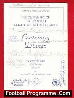 Strathclyde Junior Scottish FA Multi Signed Dinner Do 1986 - football programme