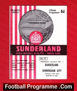 Sunderland v Birmingham City 1965 - football programme