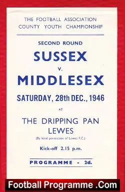 Sussex v Middlesex 1946 – Football Youth Championship at Lewes