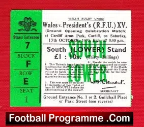 Wales Rugby v Presidents 1970 - Ticket Ground Opening Match - sports memorabilia