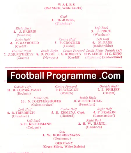 Wales v Germany 1962 – Schoolboys Match at Cardiff