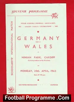Wales v Germany 1962 – Schoolboys Match at Cardiff