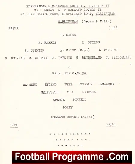 Warlingham v Beddington 1950 - Reserves + Holland Rovers